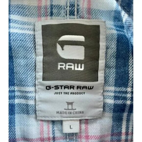 G-Star Raw Landoh Plaid Pearl Snap Shirt Size L Western Faded Blue Casual - Picture 3 of 9